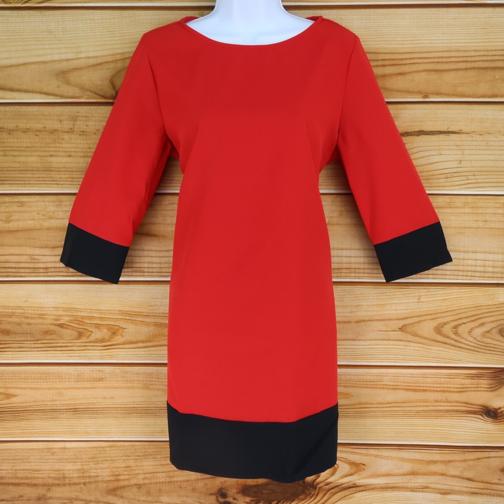 Shein Straight Pencil Dress 3/4 Sleeves Womens Size L‎ Red Polyester Knee Length